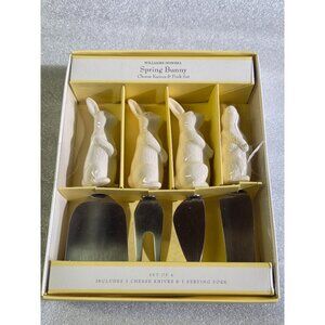 Williams Sonoma NEW Sealed Spring Bunny Cheese Knives Fork Set Charcuterie RARE